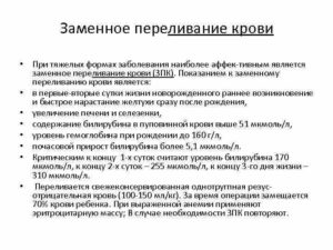 Гемолитическая болезнь новорожденных, заменное переливание крови, низкий гемоглобин